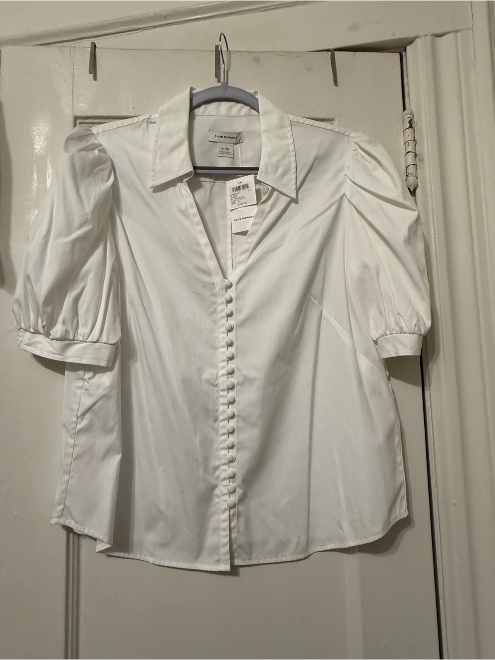 Club Monaco White Puff-Sleeve Button-Front Shirt